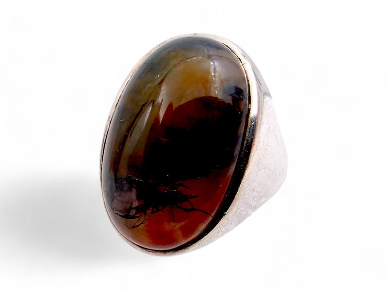 Anillo vintage de plata con ágata escénica: joya única con paisajes, talla 56 imagen 3