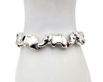 Vintage Sterling Silver Elephant Bracelet – Figural Link Design, 925 Silver, Animal-Themed Jewelry