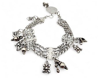 Vintage Multistrand Silver Charm Bracelet with Colonial Netherlands East Indies Arabic Coin