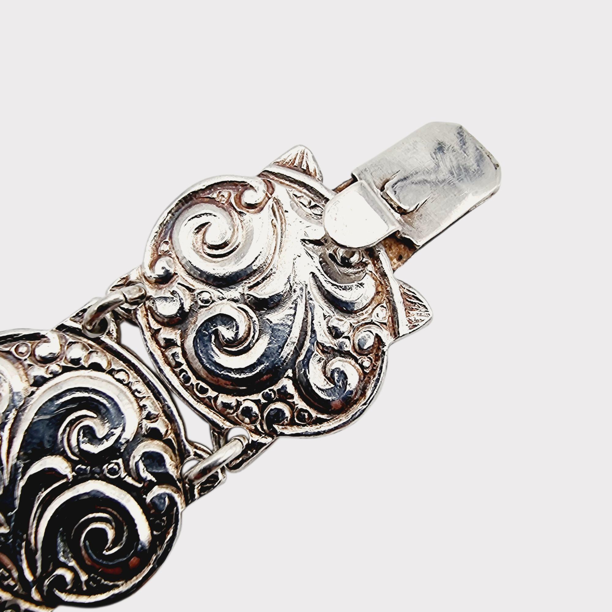 Vintage 830 Silver Ornate Swirl Bracelet by J.B., Mid-century