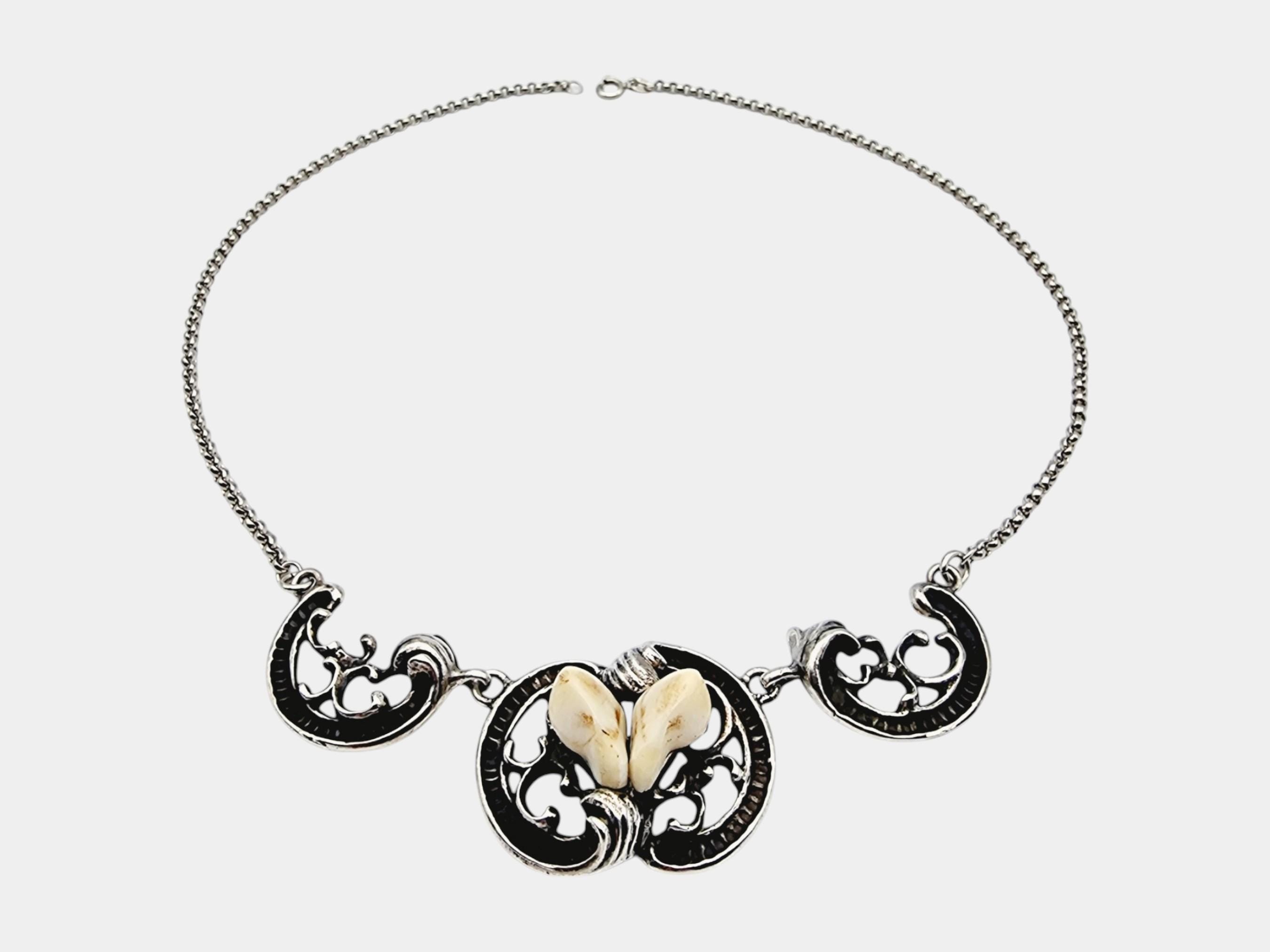 Vintage 835 Silver Necklace With Filigree Design and Unique