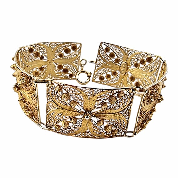 Vintage Gold-plated Filigree Bracelet – Intricate Floral  display picture 3
