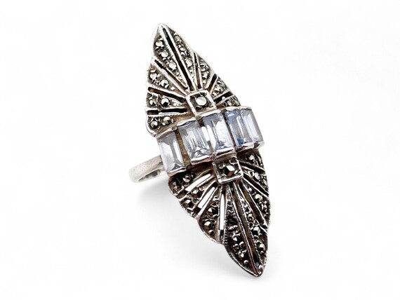 Bague Art Déco En Argent Massif Avec Marcassites Et Pierres Multicolores - Taille 49, Occasion, Vintage