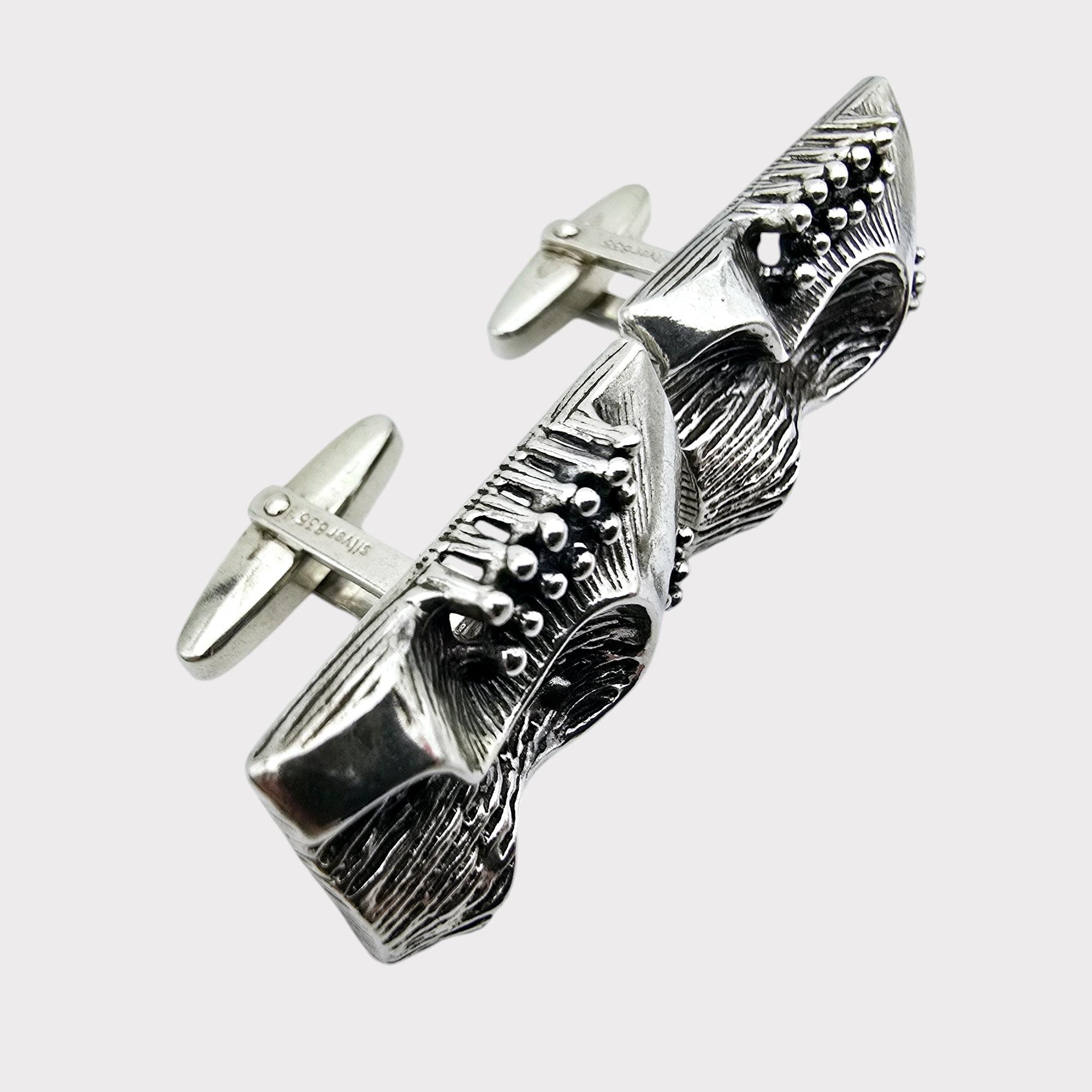 Boutons De Manchette Argent 835 Signés Engla – Vintage Designer – Homme