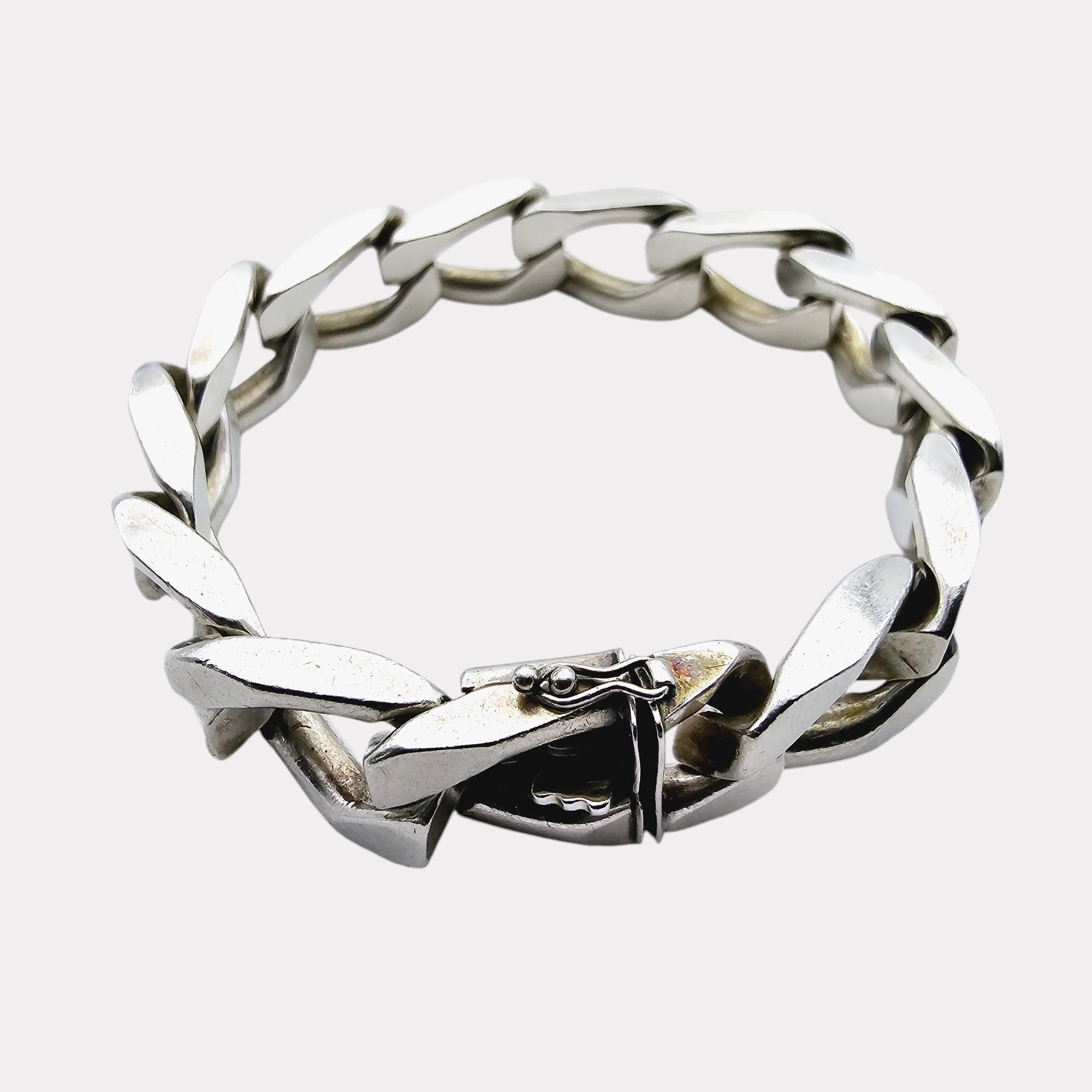 FBM Friedrich Binder 835 Silver Heavy Curb Link Bracelet Vintage 