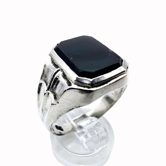 Vintage 800 Silver Signet Ring With Black Onyx Signed GS– Classic