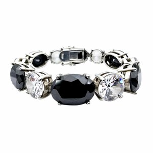 Vintage Sterling Silver 925 Tennis Bracelet with Large Faceted Black & Clear Stones – 68g Statement Piece, 18 cm