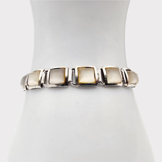 Vintage 925 Sterling Silver Bracelet With Square Mother of Pearl