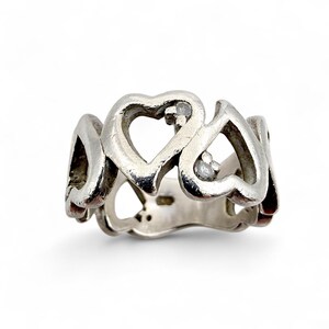 Vintage 925 Silver Multi Heart Cutout Band Ring, Size52| Romantic Gift for Her