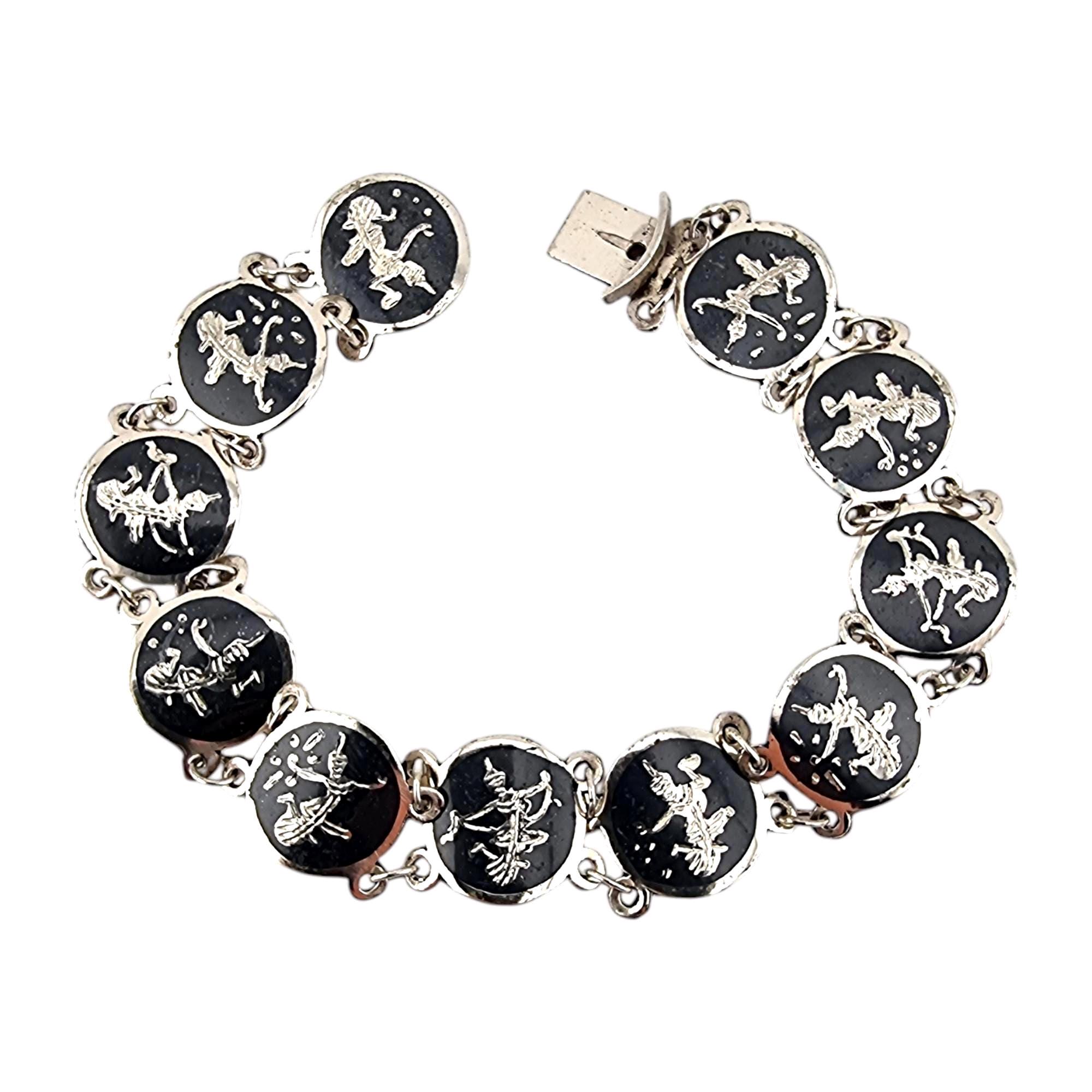 Vintage Thai Sterling Silver Niello Bracelet – Siam Dancers, Black