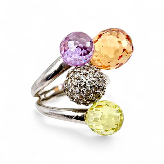 925 Silver Multi-Color Statement Ring – Yellow, P… - image 3