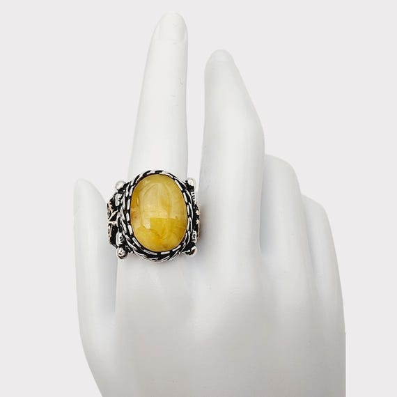 Bague En Argent Avec Ambre 22x17mm - Taille 59 - Neuf Sans Emballage