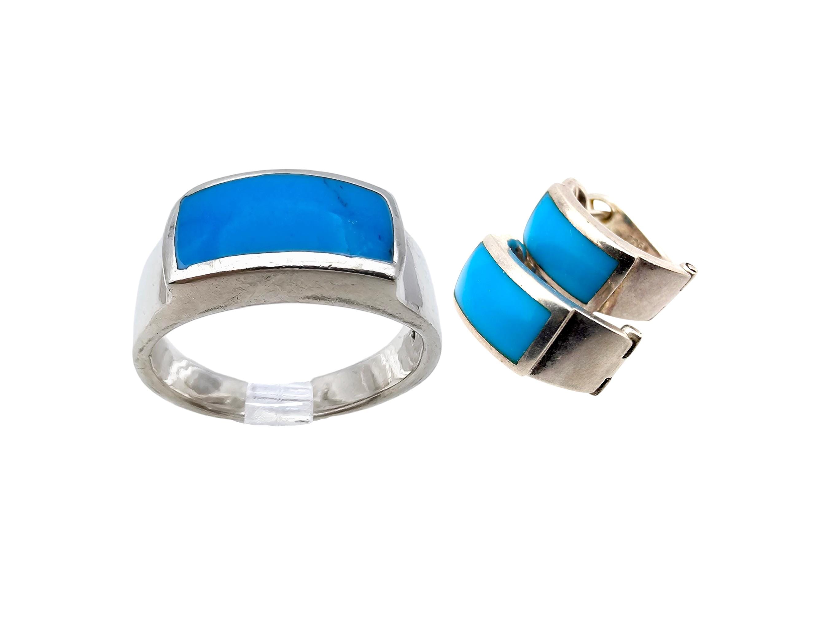 スターリングシルバー ターコイズリングセット ヴィンテージ スターリングシルバー ターコイズ リング＆イヤリング