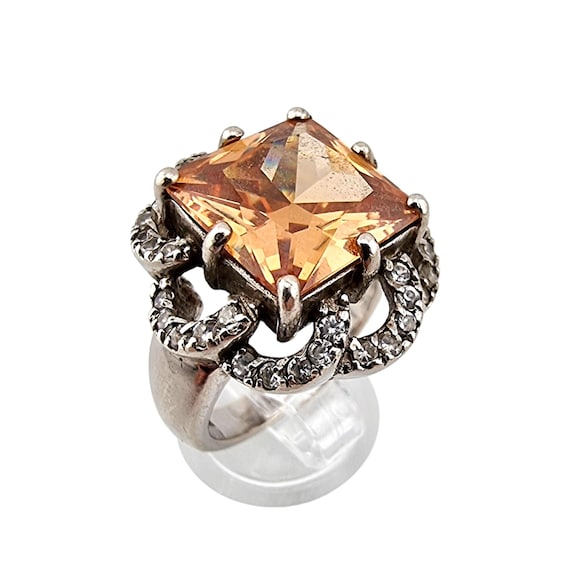 Bague En Argent Massif 925 Avec Cristaux - Taille 56, Vintage, En Parfait état Occasion