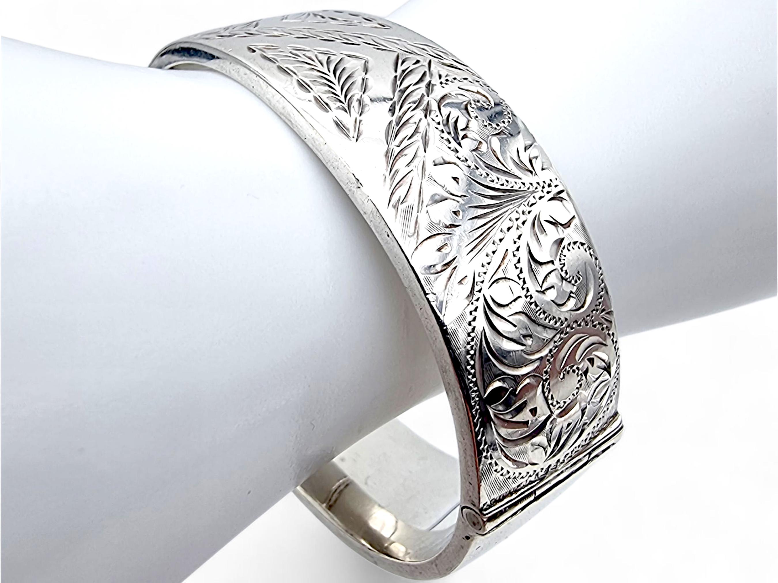 Antique Victorian Sterling Silver Engraved Bangle Bracelet