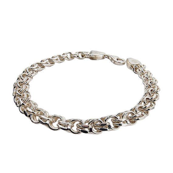 Solid Sterling Silver Double-Curb Chain Bracelet … - image 4