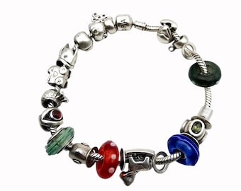 PANDORA ブレスレット チャーム ブレスレット パンドラ シルバー 本物のスターリングシルバー PANDORA ブレスレット、チャーム 4 個付き