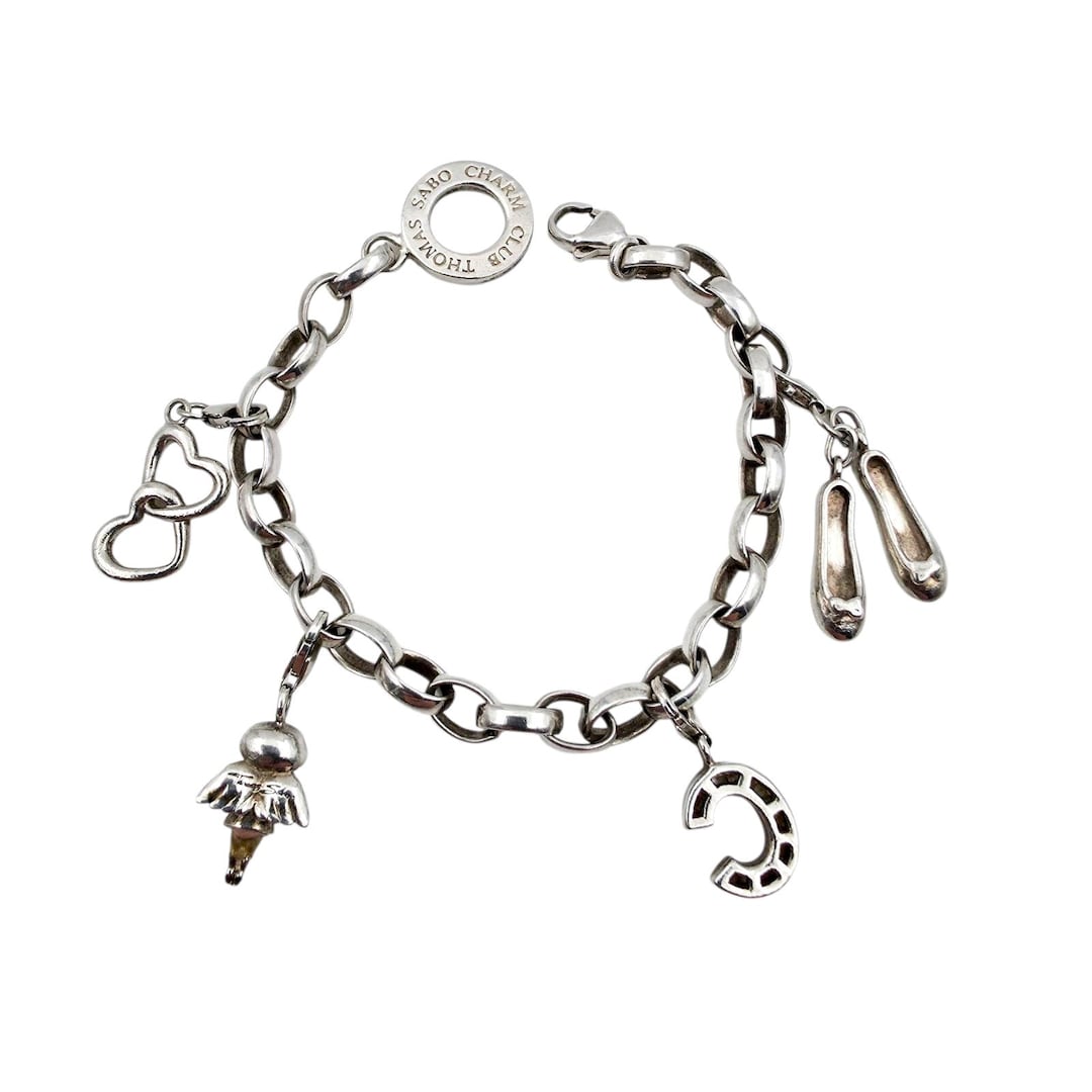 Thomas Saboトーマスサボ　チャームブレスレット　レザー×シルバー Thomas Sabo Silver Charm Club Bracelet 17 Cm With Ballet Shoes