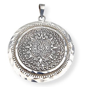 希少【MEXICO 925】ヴィンテージ シルバーバングル アズテックカレンダー Vintage Mexican 925 Silver Double-sided Pendant – Aztec Calendar