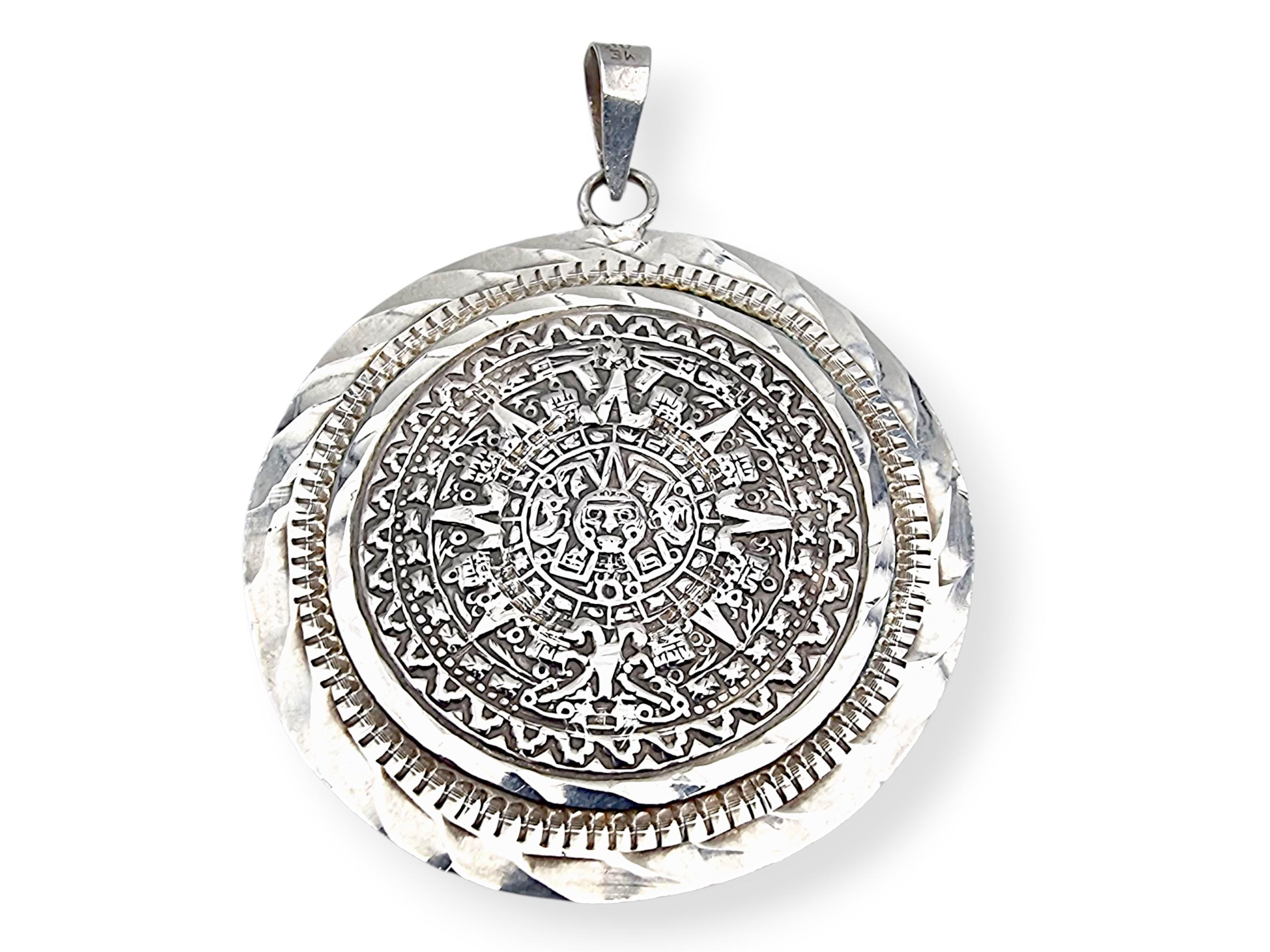 Vintage Mexican 925 Silver Double-sided Pendant – Aztec Calendar