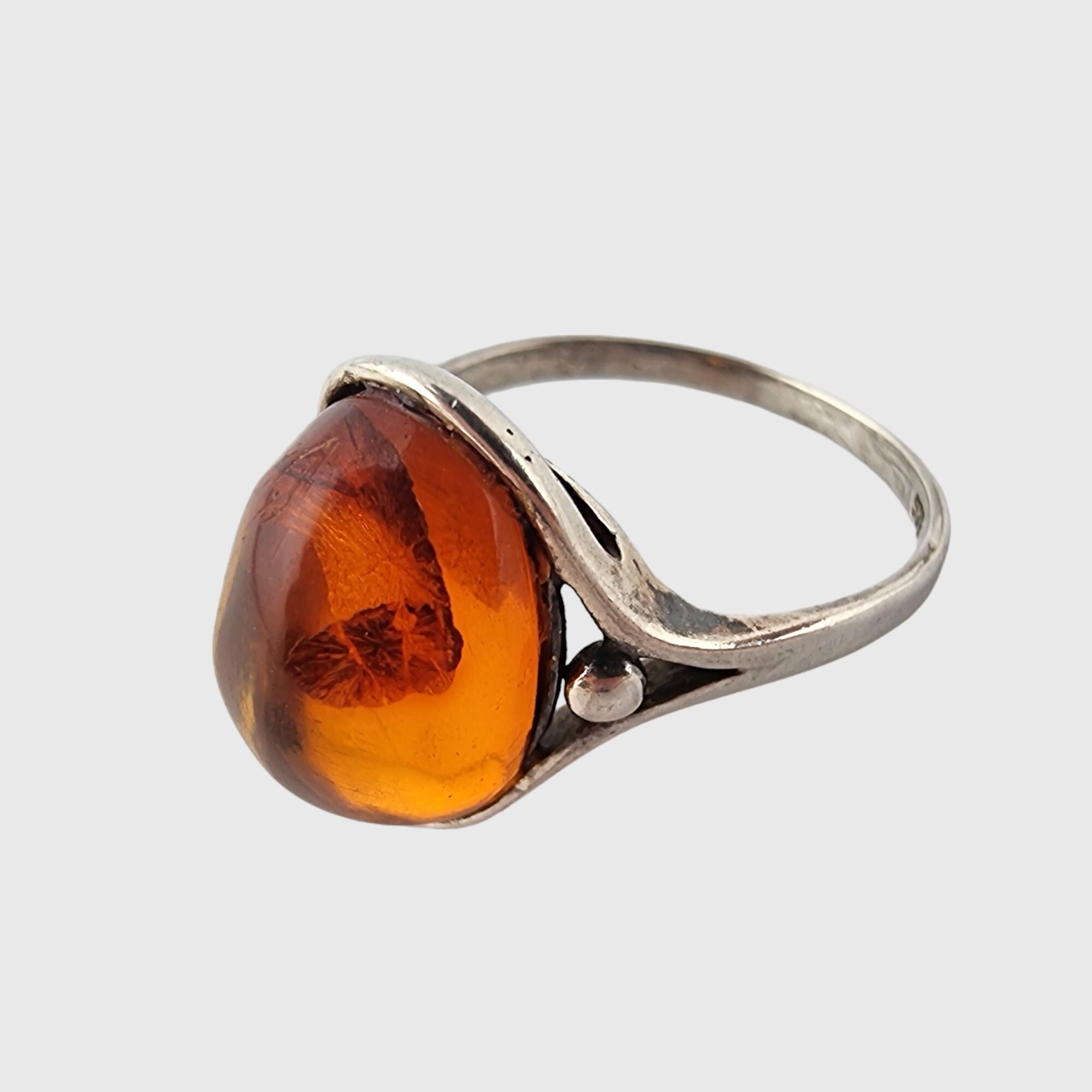Stunning Vintage Amber Silver Ring Etsy