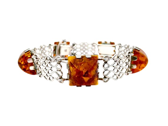 Vintage Fischland 835 Silver & Amber Bracelet, German Mid-century