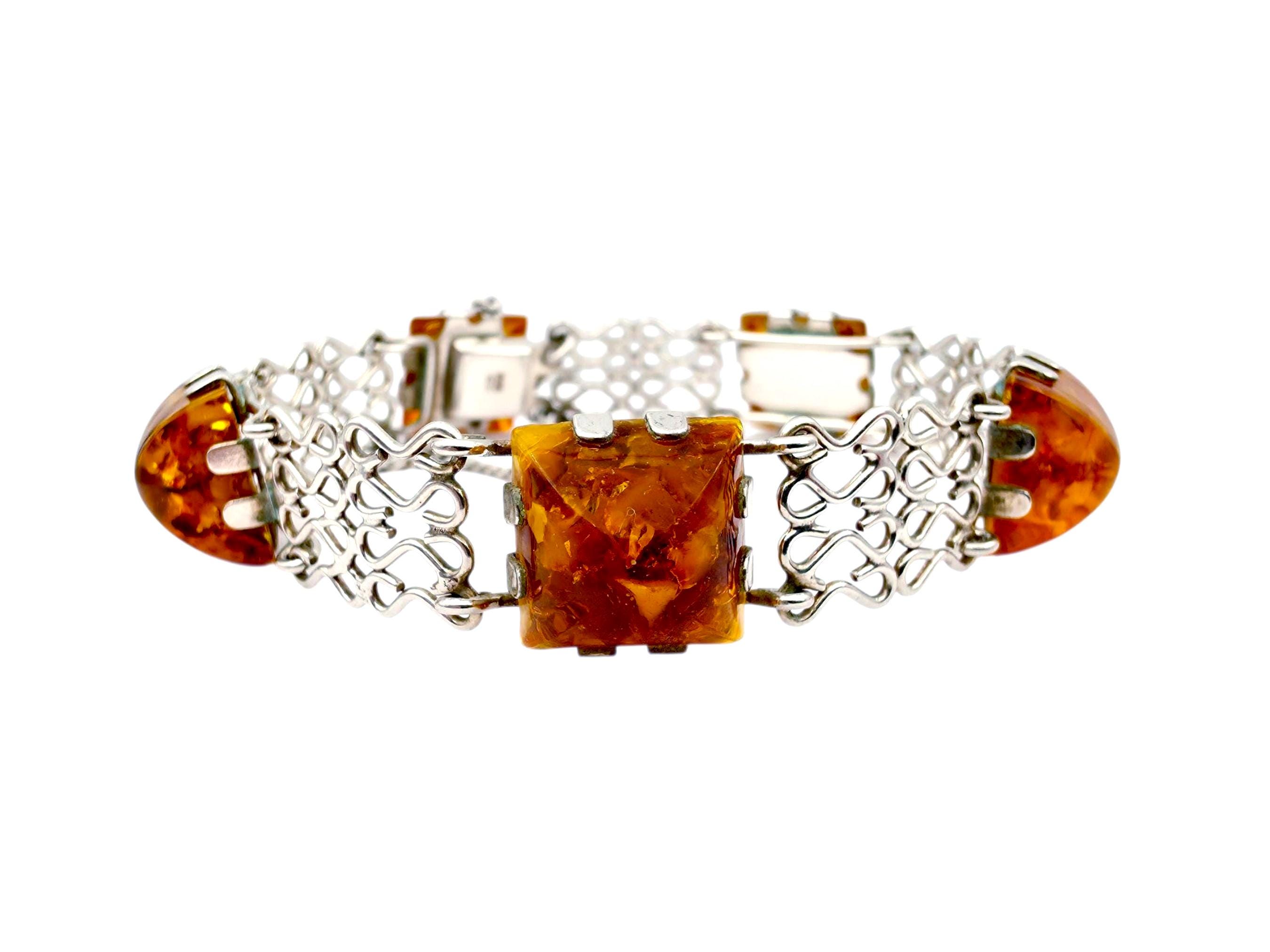 Vintage Fischland 835 Silver & Amber Bracelet, German Mid-century