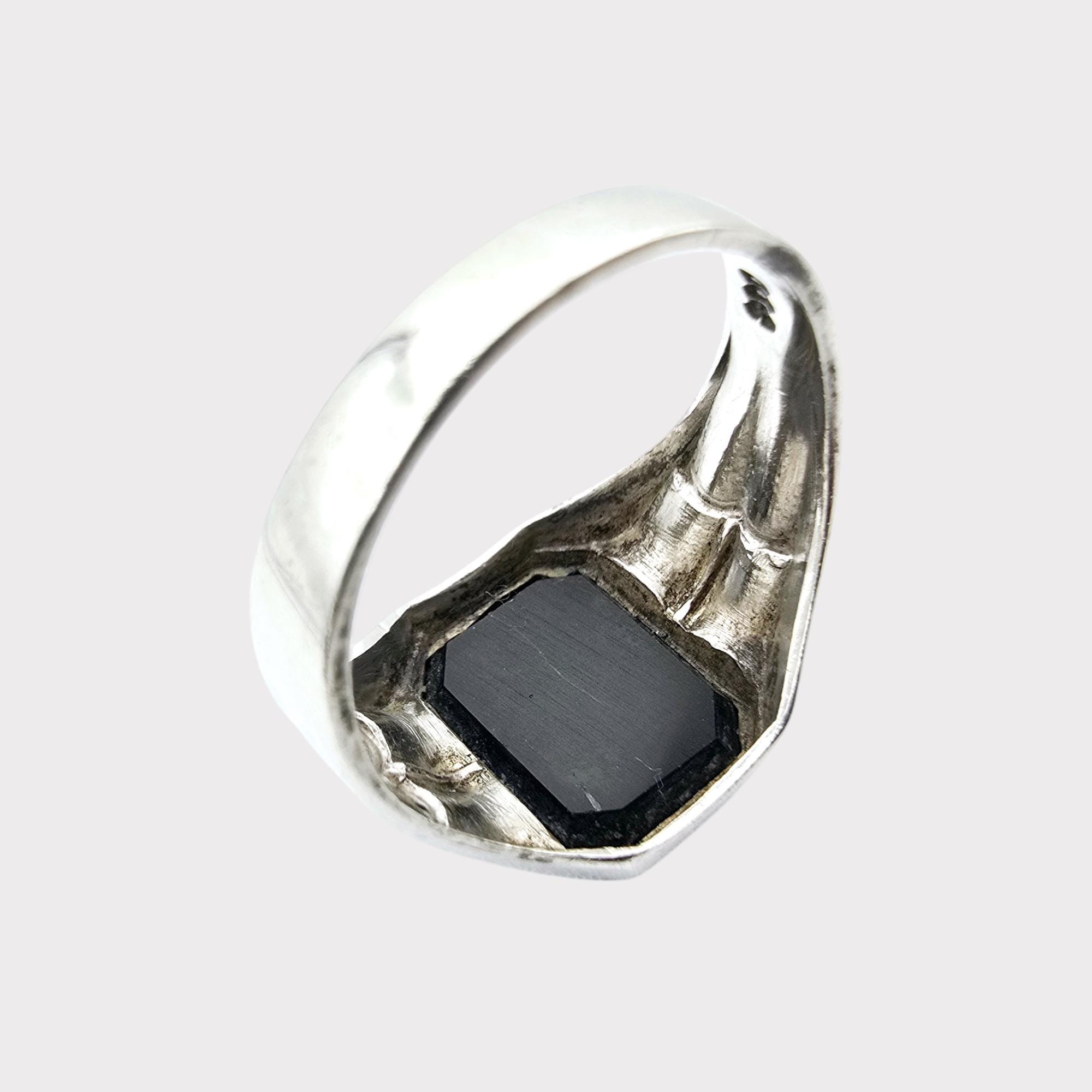 Vintage 800 Silver Signet Ring With Black Onyx Signed GS– Classic