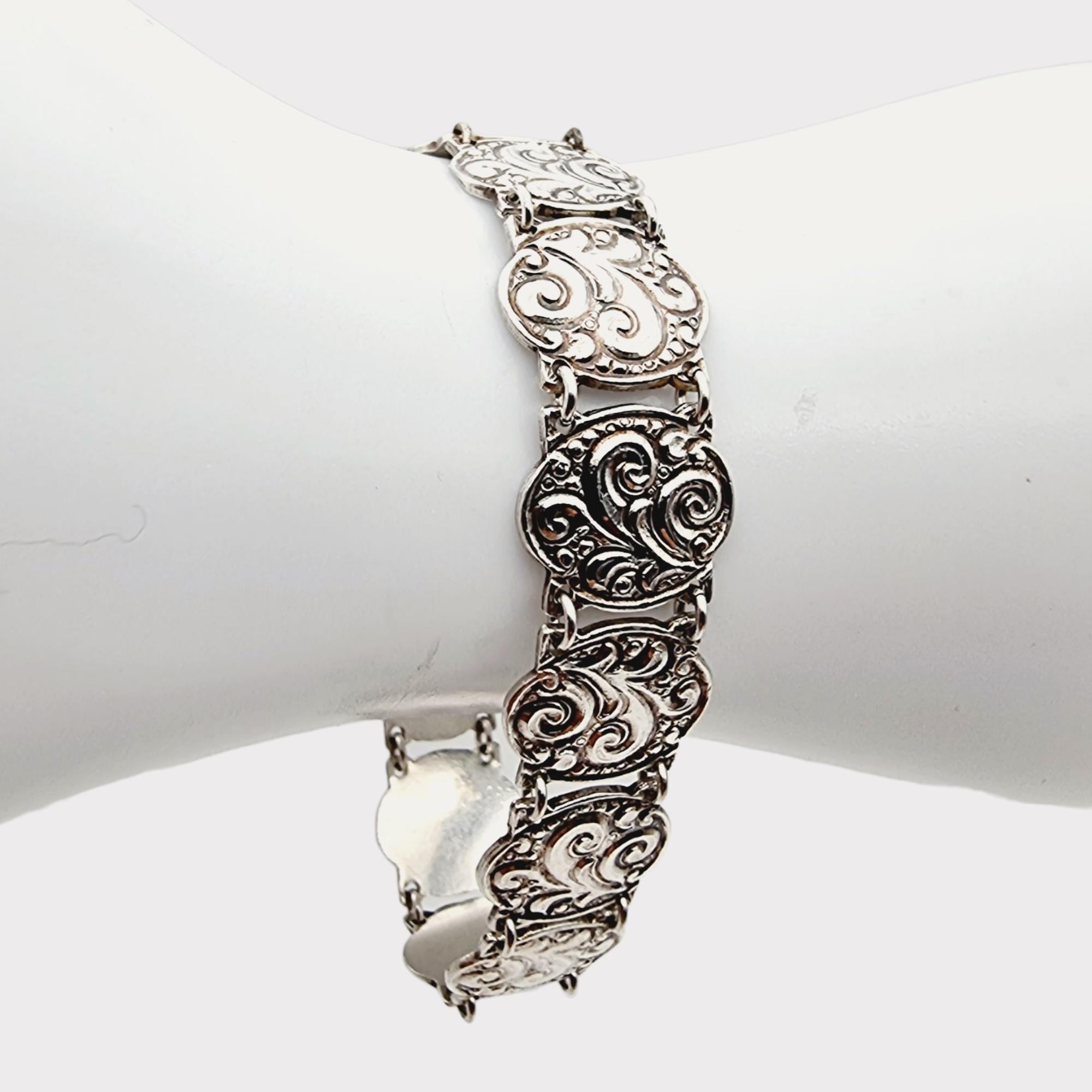 Vintage 830 Silver Ornate Swirl Bracelet by J.B., Mid-century