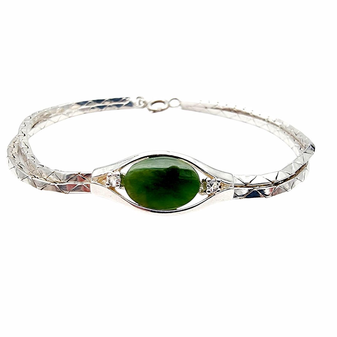 廃盤✳️スワロフスキー boali antique green シルバー925 Vintage Franz Scheurle (FS) Silver Bracelet With Jade Stone