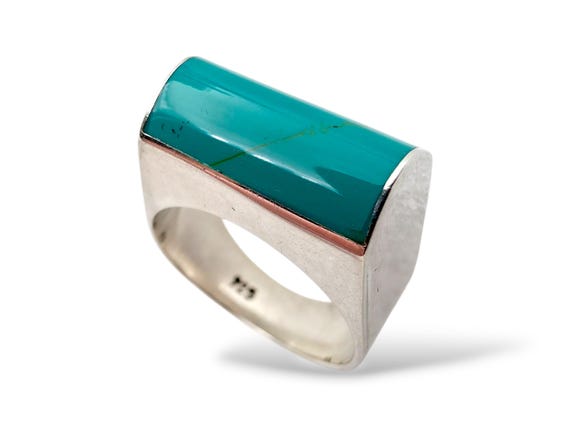 Vintage 925 Silver Ring with Rectangular Turquois… - image 3