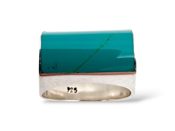 Vintage 925 Silver Ring with Rectangular Turquois… - image 2