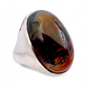 Anillo vintage de plata con ágata escénica: joya única con paisajes, talla 56 imagen 1