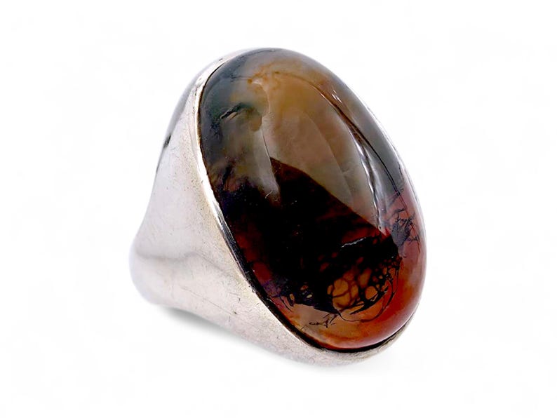 Anillo vintage de plata con ágata escénica: joya única con paisajes, talla 56 imagen 1