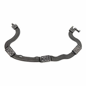 Vintage Sterling Silver Multi-Strand Bracelet – Ornate Scrollwork Panels, 19 cm (7.48")