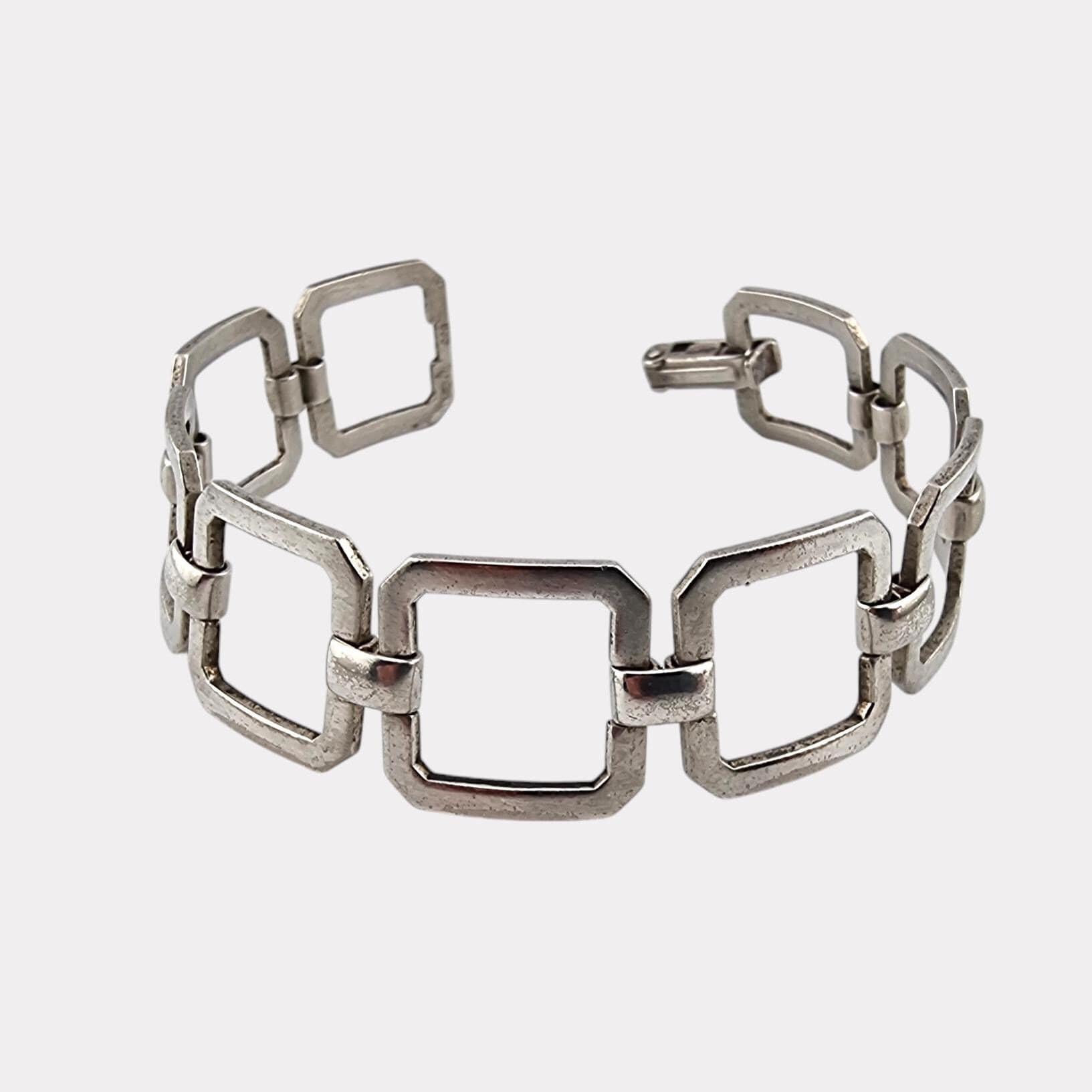 Vintage 835 Silver Square Link Bracelet, German Designer Gold 