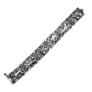Vintage Egyptian Filigree Silver Bracelet – Sphinx, Camel & Lotus Motif, 30.09g