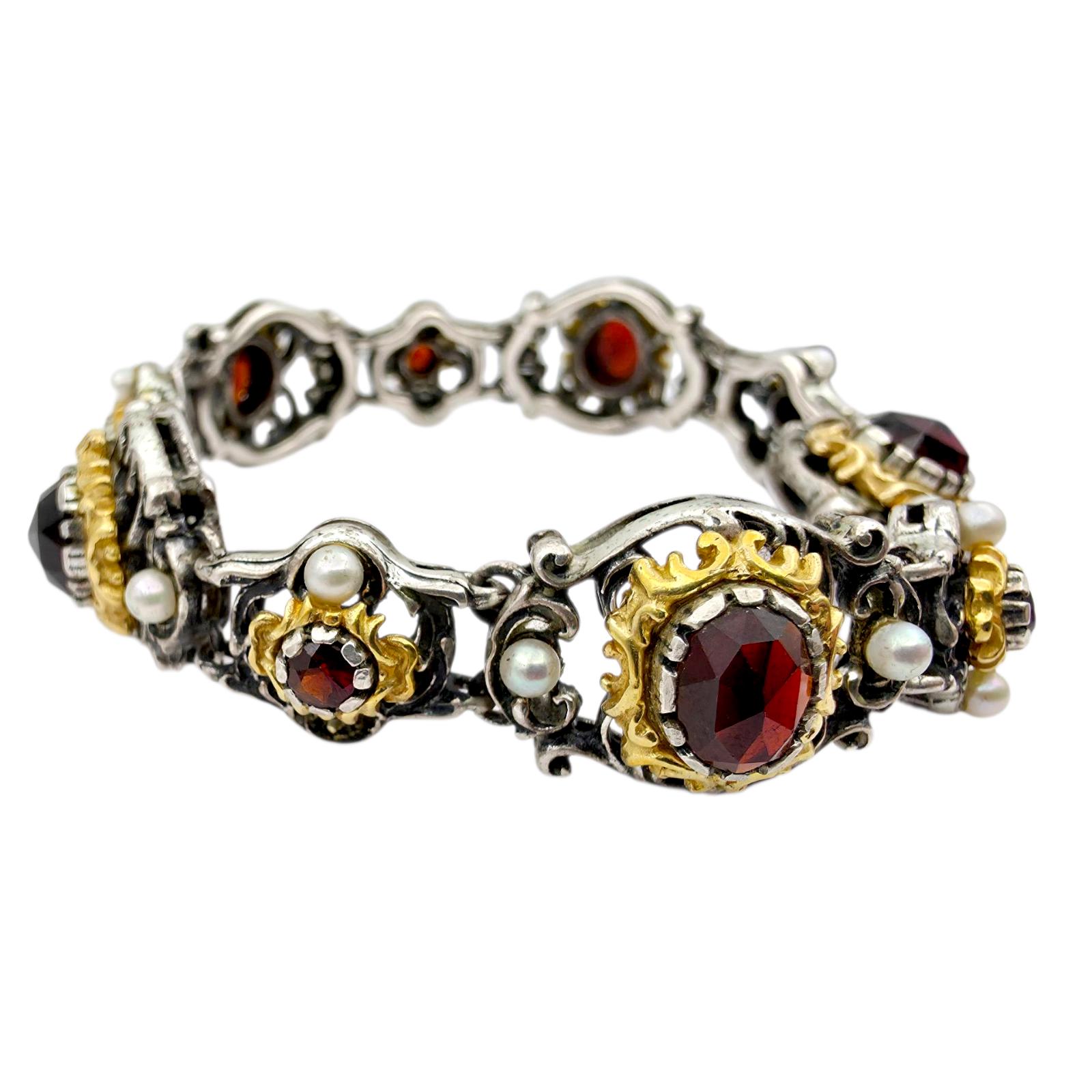 Bartel & Sohn 835 Silver Garnet Pearl Bracelet – Vintage 1960s