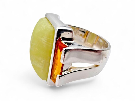 Vintage Silver Statement Ring – Large Yellow Cent… - image 2