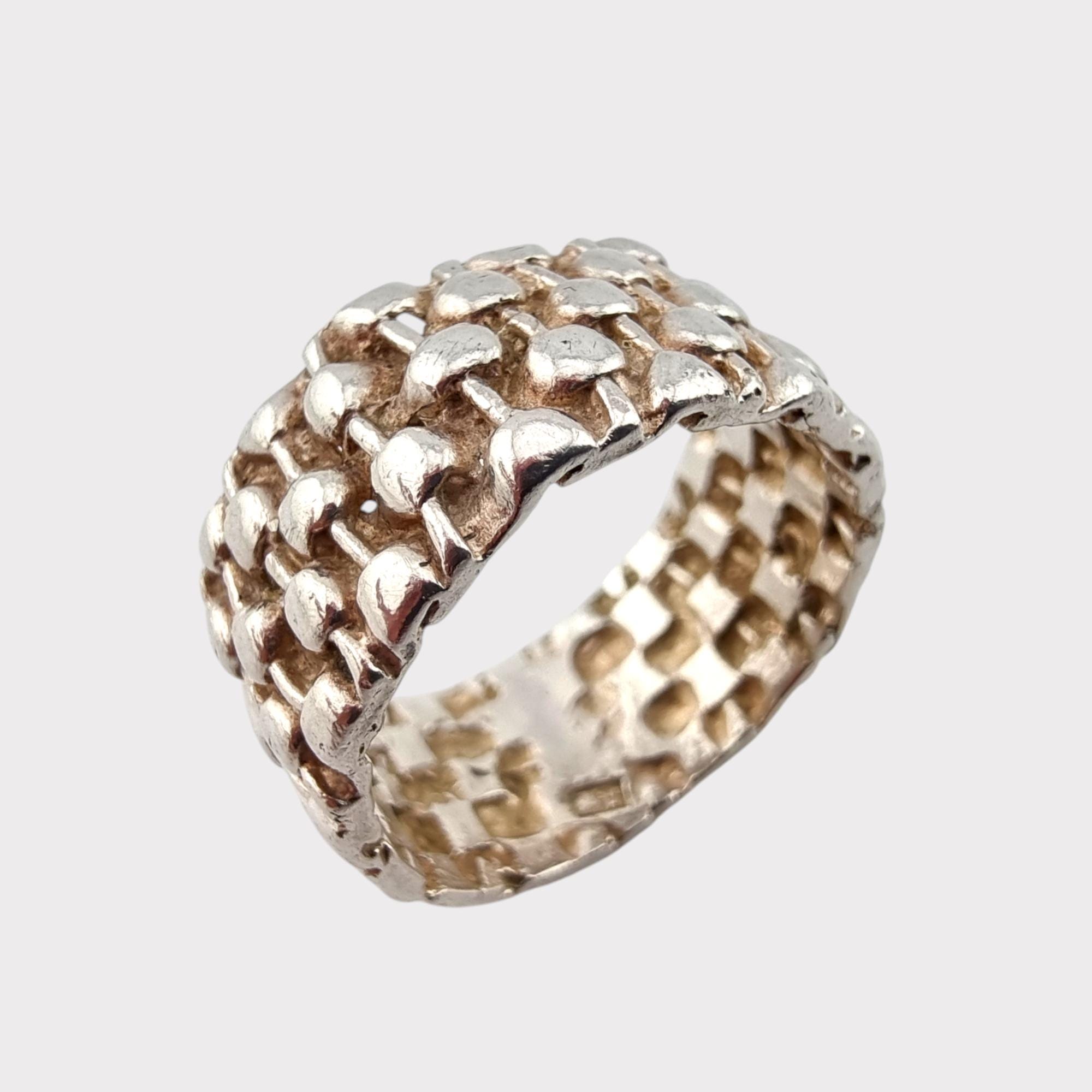 Vintage Poland (1963-1986) Silver Textured Woven Band Ring – Size 57 (US size 8)
