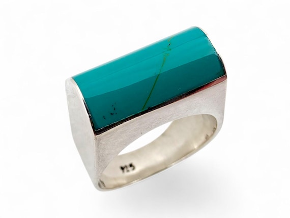 Vintage 925 Silver Ring with Rectangular Turquois… - image 1