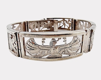 Vintage Egyptian Silver Bracelet, Egyptian Gods, ca. 1970s