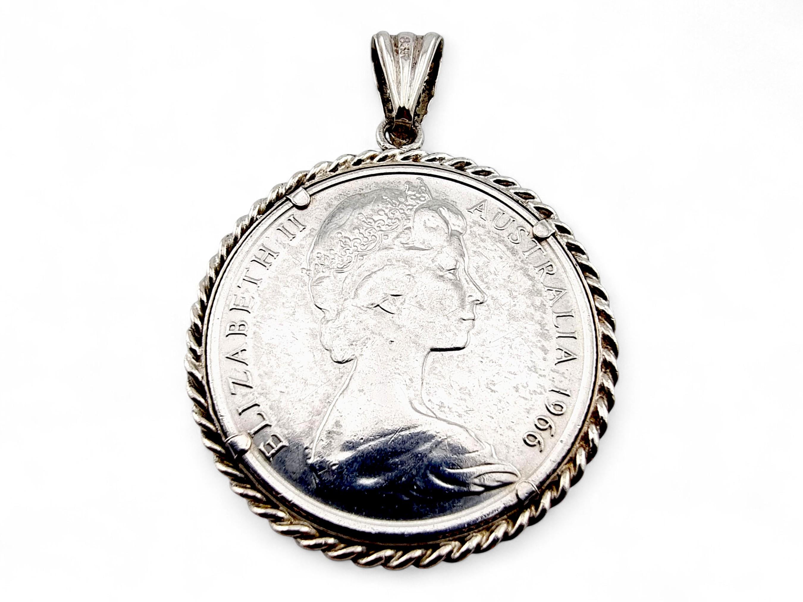 1966年オーストラリアエリザベス2世 50セント銀貨 PCGS認証 ヴィンテージ 1966年 オーストラリア 50セントコインペンダント 835