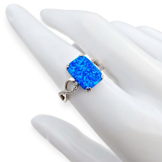 Silver Blue Opal Ring Rectangular 12 x 8 mm Infin… - image 3