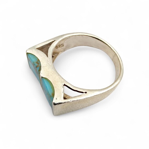 Vintage Silver Turquoise Ring Rectangular Inlay 7… - image 8