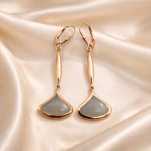 925 Silver Rose Gold Plated Moonstone Earrings Art Deco Drop Dangle Lever Back Minimalist Elegant Fine Jewelry