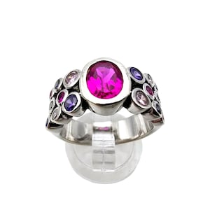 Vintage Sterling Silver Lab Ruby Bohemian Statement Ring, Colorful Artistic Design