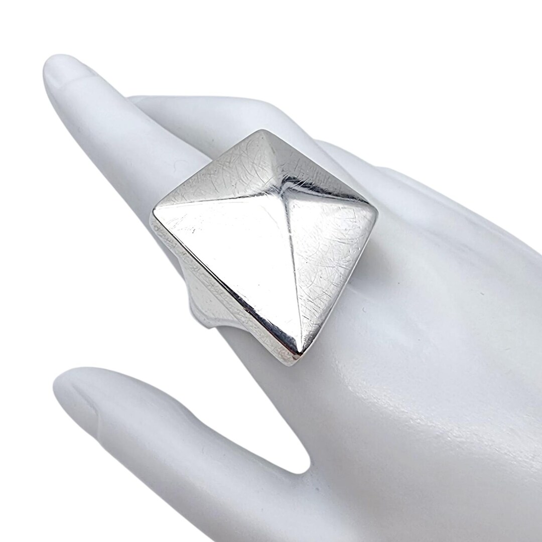 Vintage Italian Heavy Silver Ring S60 (US 9.25) – Bold Pyramid ...