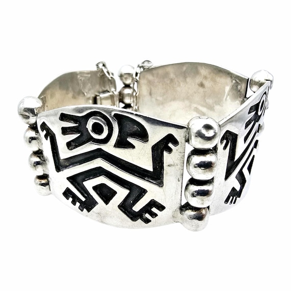 Vintage Hecho Mexico 925 Sterling Silver Bracelet - Tribal