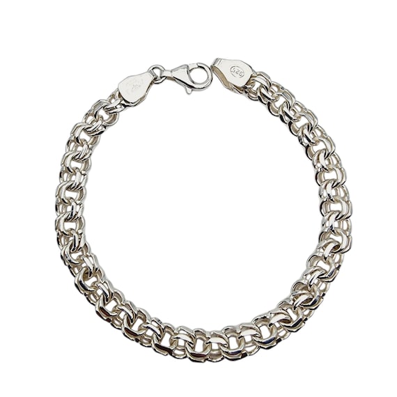 Solid Sterling Silver Double-Curb Chain Bracelet … - image 1